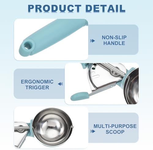 uxcell 2pcs Cookie Scoops, Ice Cream Scoop with Trigger for Baking Cookie Dough Rice Pudding Kitchen Gadget, Blue