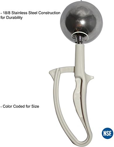 Tiger Chef 3 1/4-Oz. Ivory Easy Grip Left & Right Ergonomic Squeeze Handle Ice Cream Scooper, All-purpose Stainless Steel Dishers For Ice Cream, Cookie Dough, Meat Balls, Rice, etc. NSF Certified