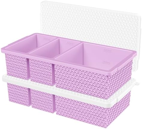 Silicone Freezer Trays with Lid (2-Pack), 1-Cup & 2-Cup Silicone Freezer Molds, Stackable Soup Cubes Freezer Tray with Lid for Portion Control, Food Storage & Meal Prep, Oven & Dishwasher Safe