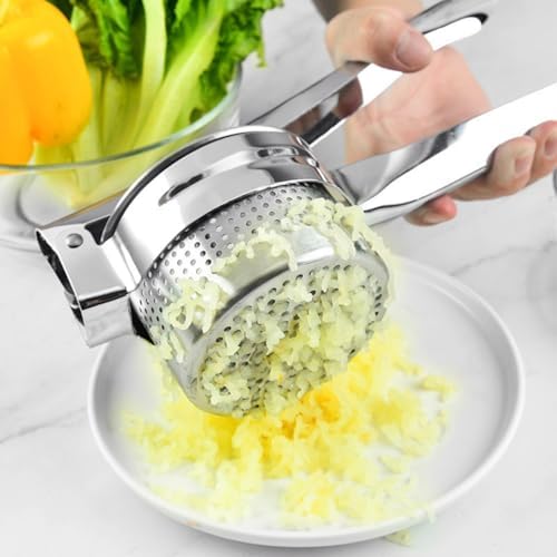Stainless Steel Potato Ricer Masher,Multi Functional Potato Ricer Press,Manual Masher Kitchen Tool,Heavy Duty Spaetzle Maker for Pressing Gnocchi Spaghetti,Potatoes,Fruits,Vegetables (Side Hole) ﻿