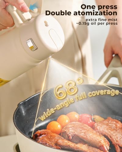 23.7oz/700ml Glass Olive Oil Sprayer for Cooking, 2-in-1 Oil Dispenser Bottle for Kitchen, Air Fryer, Salad, BBQ, Food Grade Spray Bottle with Portion Control