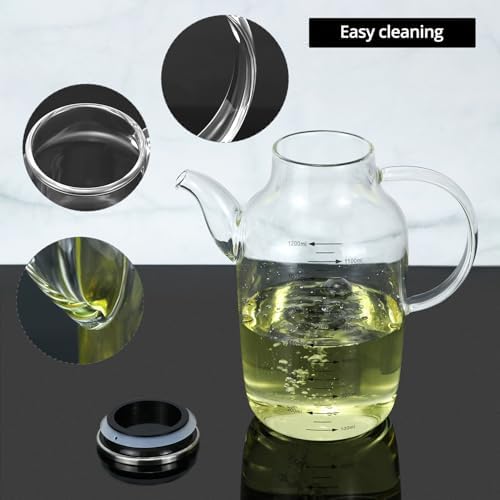 QWORK 1200ML/40Oz Large Glass Cooking Oil Bottle with Stainless Steel Lid, Oil & Vinegar Dispenser Bottle for Olive Oil, Vinegar, Soy Sauce, Kitchen No Drip Liquid Container