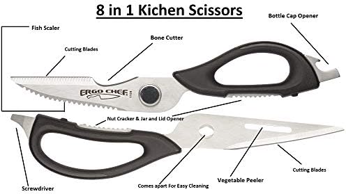 Ergo Chef All-Purpose Come-Apart Kitchen Shears for Poultry, Fish, Vegetables, Herb Stripper, Bottle Opener (Black)