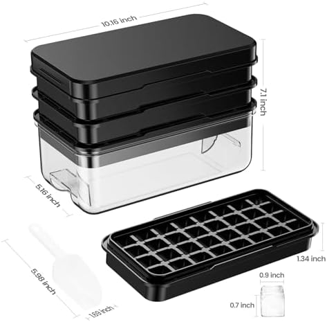 PHINOX 1" Ice Cube Tray with Lid and Bin, Easy Release 96 Cubes for Freezer