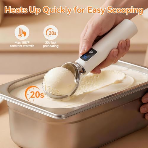 TechRise Heated Ice Cream Scoop, 5000mAh Rechargeable Ice Cream Scooper with LED Display, Heats Up to 158°F for Hard Frozen Ice Cream, IP67 Waterproof, Easy Scoop for Seniors & Kids, Ideal Gift, 2oz