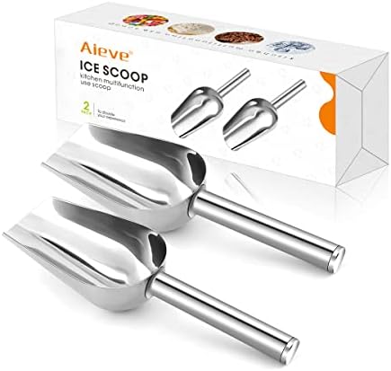AIEVE Ice Scoop,2 PCS Stainless Steel Small Ice Cream Food Candy Scoop Flour Spoon Shovel for Kitchen Bar wedding party(Sliver)