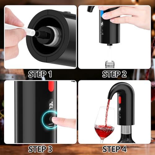 Electric Wine Aerator & Decanter Pump – Perfect Fathers Day Quiet Dual-Pump Aeration, Measured Pouring, Temp Display & USB Rechargeable System – Professional Wine Tool for Home Bars (Black)