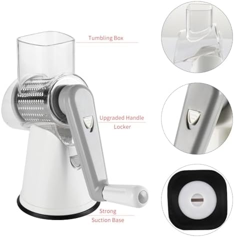 Cambom Rotary Cheese Grater Hand Crank Cheese Shredder, White