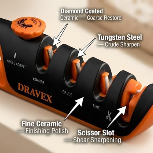 DRAVEX 4-Stage Professional Knife Sharpener Adjustable Angle Guide