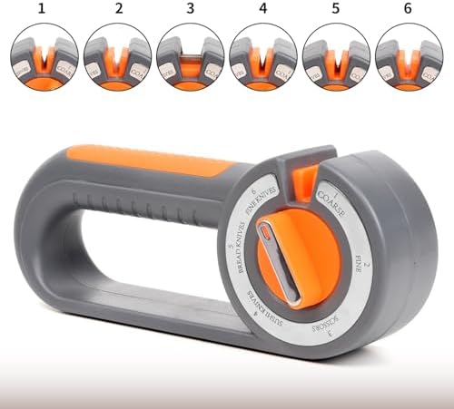 Kitchen Knife Sharpener 6 in 1 Scissor Sharpening Tool Manual Rotary System Coarse Fine Bread Blade Hone Tungsten Steel Diamond Home Cooking Accessory