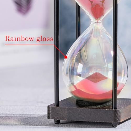 Rainbow Hourglass Timer 60 Minute, Wooden Sand Timer, Red
