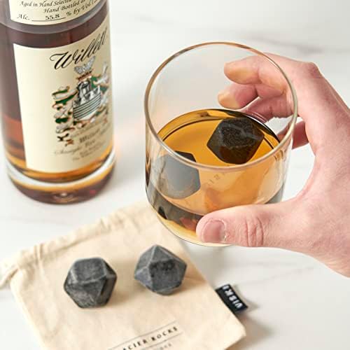 Viski Glacier Rocks Hexagonal Basalt Stones, Bourbon Stones, Whiskey Stones Set of 4, Chilling Stones for Drinks, Whiskey Accessories