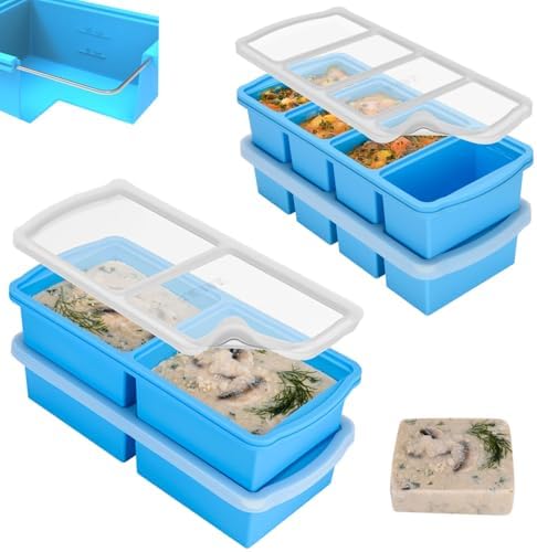 2 Cup + 1 cup Silicone Freezer Trays With Lid, Soup Freezer Container,Large Ice Cube Molds With Reinforced Steel Ring Top Perfect for Freezing Soups, Lasagnas, Casseroles.Dishwasher -Safe