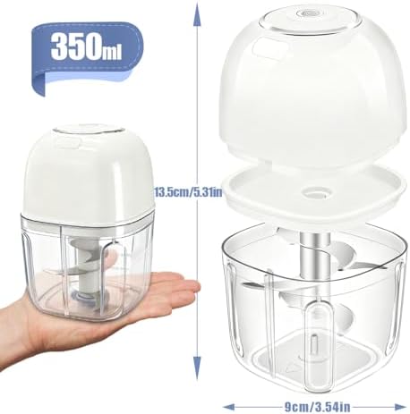 Tiiyee Electric Garlic Chopper, 350ML Mini Portable Mincer Masher 6 Blade