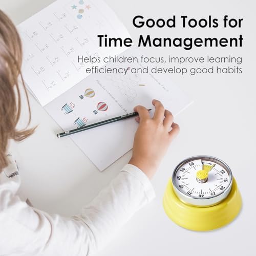 Visual Timer Teeloray 60-Minute Countdown Timer with Magnetic Base (Yellow)