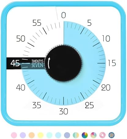 TWENTY5 SEVEN Countdown Timer 7.5 inch; 60 Minute 1 Hour Visual Timer – Classroom Teaching Tool Office Meeting, Mechanical Countdown Clock for Kids Exam Time Management Magnetic, Sky Blue