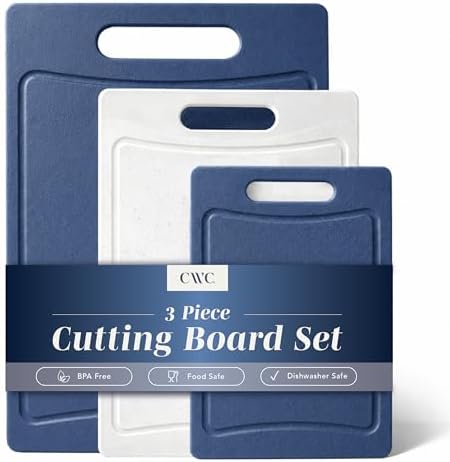 COOK WITH COLOR Non-Slip Cutting Board Set – Kitchen Essentials with Easy Grip Handle for Meat, Veggies, and Fruits, 3 Cutting Boards, Blue and White Marble