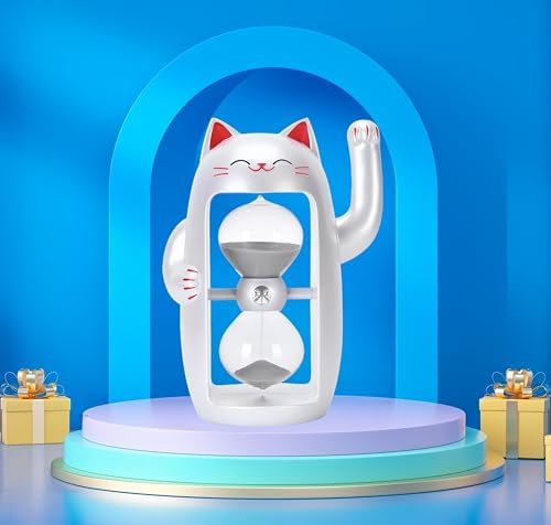 Lucky Cat Sand Timer Cute Hourglass Maneki-Neko Sandglass Timer reloj de Arena 3Min Sand Clock for Toothbrush Games Classroom Home Office Cooking Front Desk（Pearl White+3Min）