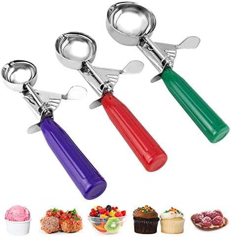 Cookie Scoop Set,Ice Cream Scoop Set,3 PCS Colorful Ice Cream Scoops with Trigger Release Include Multiple Size Large-Medium-Small Size Portion Scoop,18/8 Stainless Steel Cupcake Scoop.