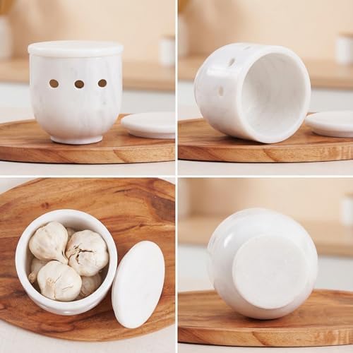 Marble Garlic Keeper, Natural Stone Storage Jar