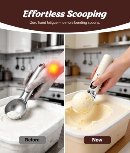 Heated Ice Cream Scoop with Removable Head, 2500mAh Electric Ice Cream Scooper with 4-Temp Settings, LED Display & IPX6 Waterproof, Perfect for Hard Ice Cream and Frozen Yogurt