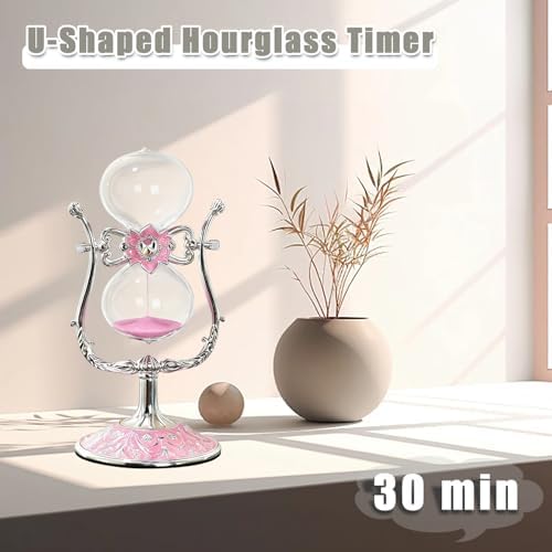 Sand Timer 30 Minutes,Hour Glass,Metal Vintage Hourglass,Hourglass Decor,for Home Decoration Office Desk Wedding Party Decor Kitchen Timer (U-Shaped, 30 Min)