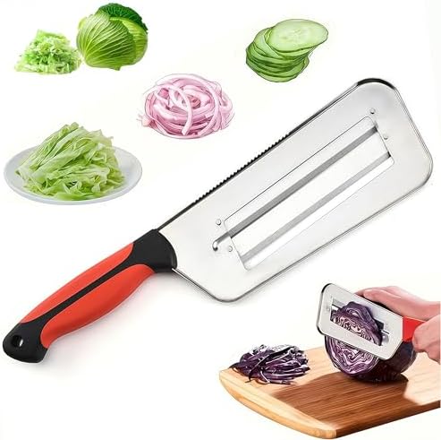 2026 New Stainless Steel Dual Blade Julienne Cutter, Multifunctional Vegetable Cutter, for Sauerkraut Coleslaw Mandoline Slicer With Silicone Finger Grips Peeler