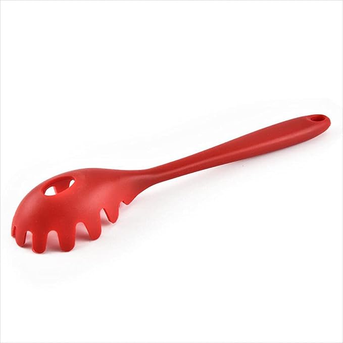 Silicone Pasta Fork, Spaghetti Server Tongs, Noodles Spoon, Eco Friendly and BPA Free - Red 1, 28.5x5.5x3.5cm