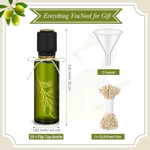 Reallnaive 20 Pcs 4oz Mini Olive Oil Bottles Bulk, Olive Leaf, Dark Green