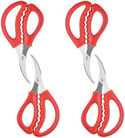 4PCS Red Seafood Scissors - Multifunctional Stainless Steel Crab Leg Crackers for Fish Lobster Shrimp