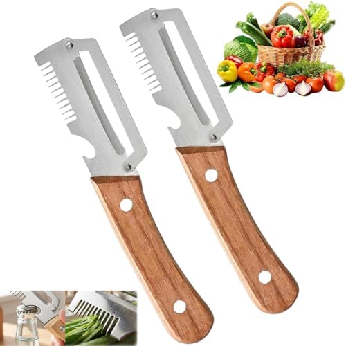 2Pcs Multifunctional Vegetable Peelers, Stainless Steel Wide Blade Potato and Carrot Peeler, 3-in-1 Veggie Peeler With Scallion Shredder and Bottle Opener for Kitchen, Camping and Trave