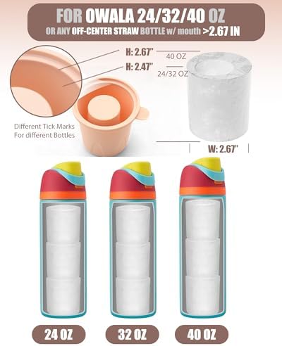 Ice Molds for Owala 24-40oz, Set of 3, Food-Grade Soft Silicone, No White Residue, Easy to Release, Straw Placement Compatible with Owala FreeSip, Keeps Drinks Cold Longer (Pink)