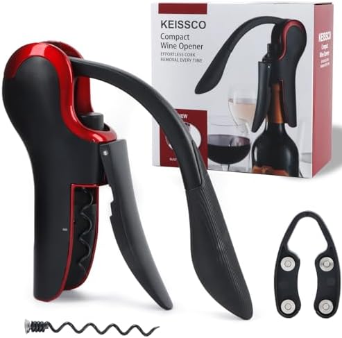 KEISSCO Wine Opener Compact Vertical Corkscrew Wine Bottle Opener with Built-in Foil Cutter