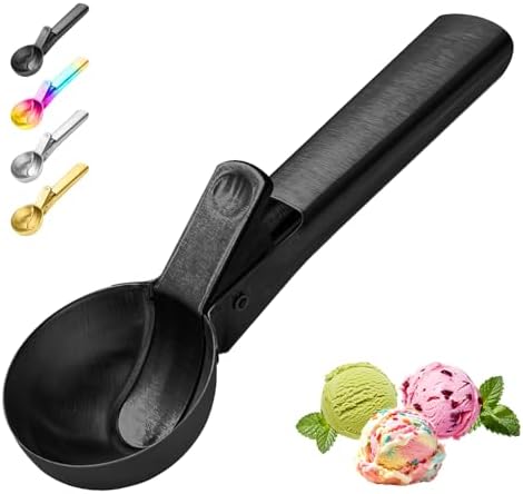 Ice Cream Scoop,Portable Stainless Steel Ice Cream Scoop with Trigger and Comfortable Handle,Dishwasher Safe,DIY Ice Cream,Gelato,Sorbet,Cake Batter (Black)