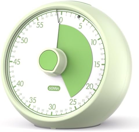 Visual Timer for Kids 60-Minute Countdown Timer with Optional Alarm, Focus Tool for ADHD & Autism, Time Management for Homework, Chores, Office, Kitchen, Teaching & Study Routines (Light Green)