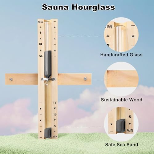 Sauna Timer 30 Minute Black Sand, 360° Rotating Wood Hourglass for SPA Room