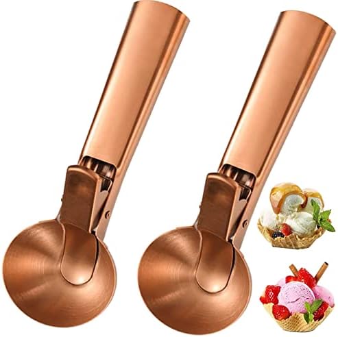 Ice Cream Scooper Stainless Steel, Cookie Scoopwith Trigger Heavy Duty Metal Icecream Scoop,Cookie Scoop Large Size Perfect For Frozen Yogurt, Gelatos, Sundaes (E-Rose Gold 2Pack)