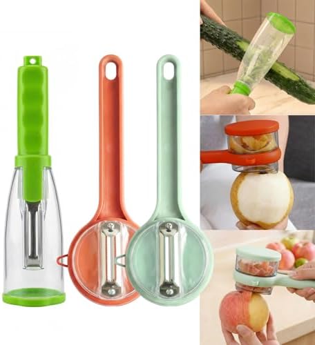 Vegetable Peeler with Container Set, 3 Piece Stainless Steel Fruit and Veggie Peelers with Skin Collector, Large and Small Storage Peelers for Kitchen