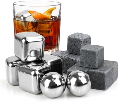 16Pcs Whiskey Stones Set, Metal Ice & Granite, Gift for Men