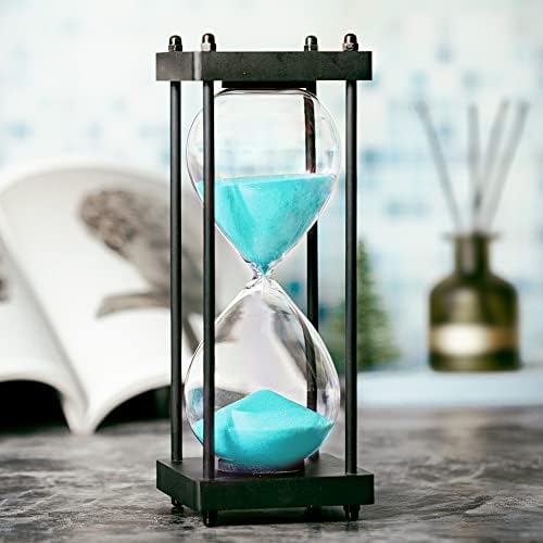 Hourglass Timer 60 Minute, Black Wooden Sand Timer, Green