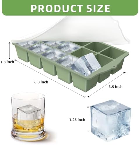 FANYITY Silicone Ice Cube Tray with Lid, Green, Pack of 4 Ice Cube Moulds, Silicone Mould, BPA-Free, Stackable Ice Cube Tray, Ice Cube Trays for Baby Porridge, Cocktail, Whiskey, Coffee