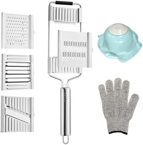 7 in 1 Multi-Purpose Vegetable Slicer Set, Handheld Vegetable Slicer with 4 Interchangeable Blades, Kitchen Tool Shredders Cutters Grater for Vegetable Fruits, Medium