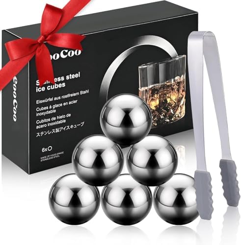EooCoo Stocking Stuffers for Men, 6 Pack Reusable Whiskey Stones Set, Stainless Steel Ice Balls Kit for Drinking, Christmas Bourbon Whiskey Gifts for Husband, Boyfriend, Dad, Beer Lover