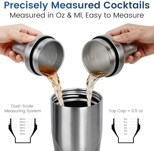 Lexenic Cocktail Shaker with Measurement Lid - Vacuum Insulated (Grey Butterfly)