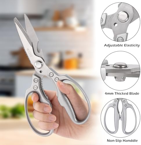 Kitchen Scissors, All Purpose Heavy Duty Kitchen Shears for Food,Metal Handle Stainless Steel Cooking Scissors for Chicken,Poultry,Meat,Herbs,Fish,Bone,Bread,Dishwasher safe,8.3 Inch silver