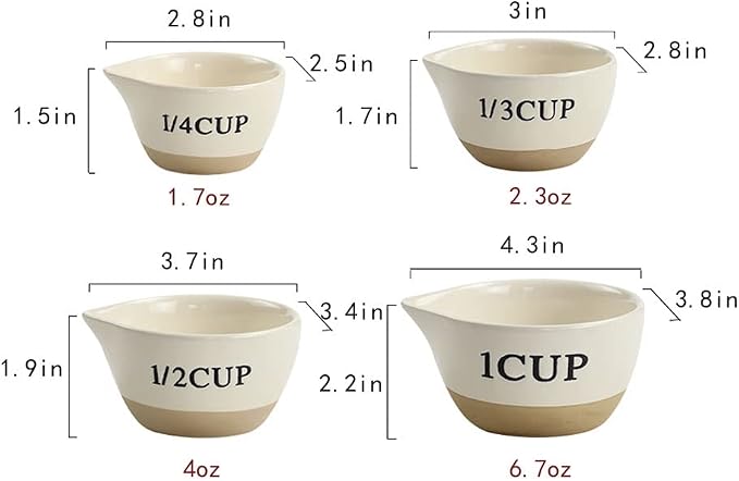 Ceramic Milk Measuring Cup Egg Measuring Bowl Baking Bowl, set of 4