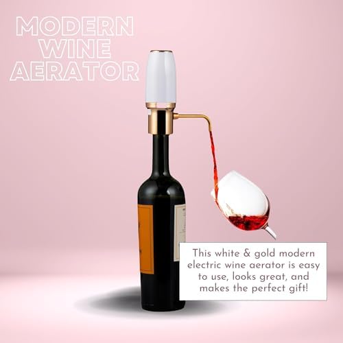 Electric Wine Aerator, Modern Wine Aerator, Electric Wine Dispenser, Gold and White Wine Pourer, Wine Pump, Automatic Wine Pourer, Wine Dispenser, Rechargeable with Micro USB Cable