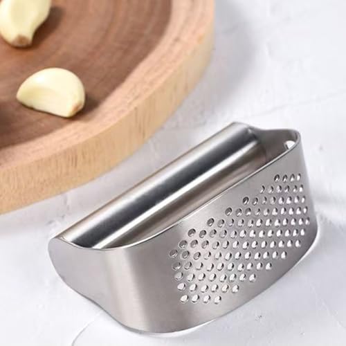Garlic Press Rocker, Crusher Grinder Masher Bottle opener, Portable Manual Stainless Steel Wide Handle Garlic Crusher with Peeler(Style3-1pc)