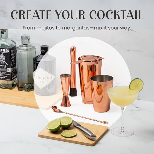 Mixology & Craft Deluxe Copper Cocktail Shaker Set – Weighted Boston Shaker Kit for Bartenders – Includes Japanese Jigger, Muddler, Pourers, Strainers – Perfect for Home Bars and Gifts