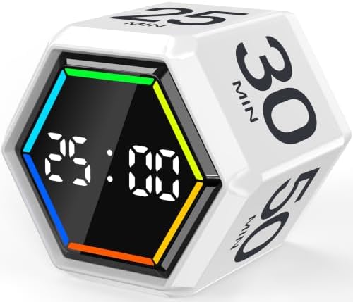 Rotating Pomodoro Timer Cube 3/5/10/25/30/50 min with Colorful Visual Bar
